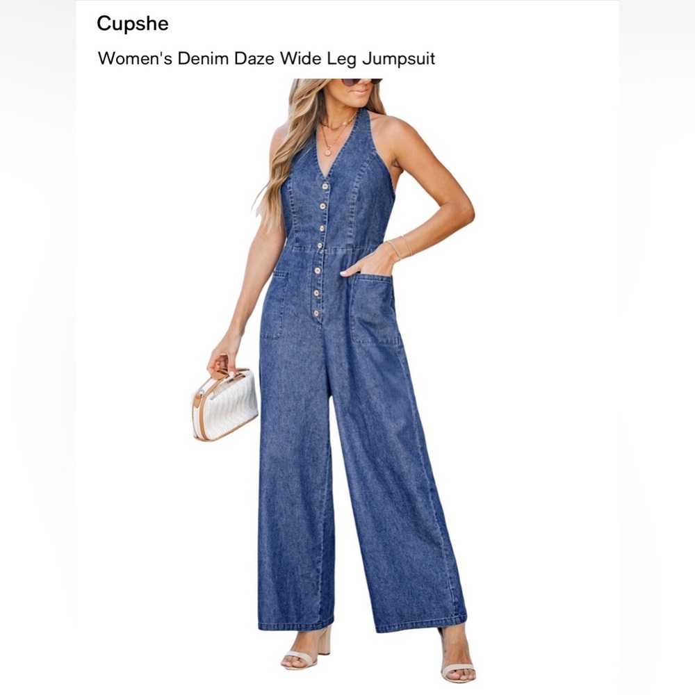 Cupshe Blue Denim Jumpsuit with Pockets